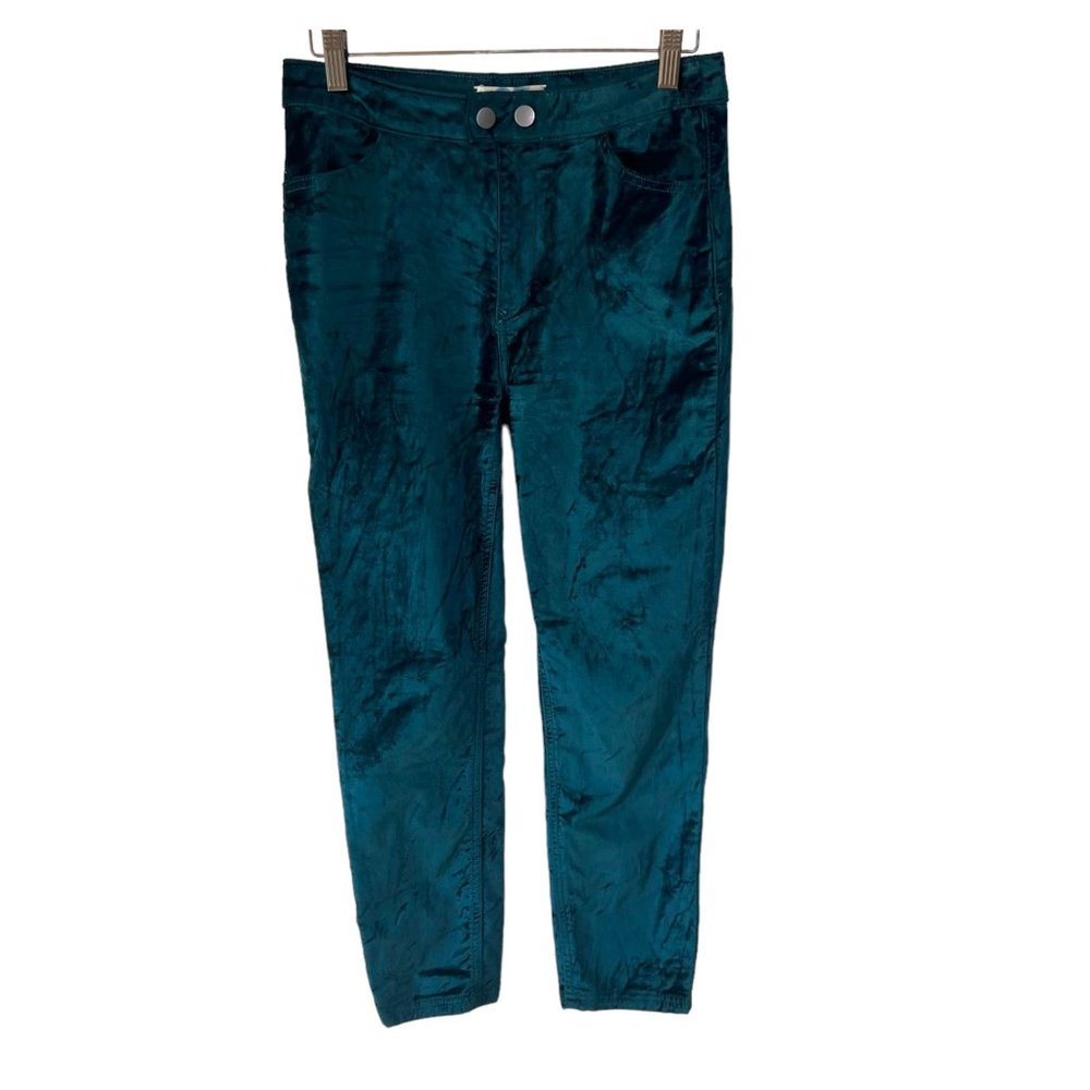 We The Free Sweet Jane Teal Velvet Mid Rise Skinny Leg Pants 27